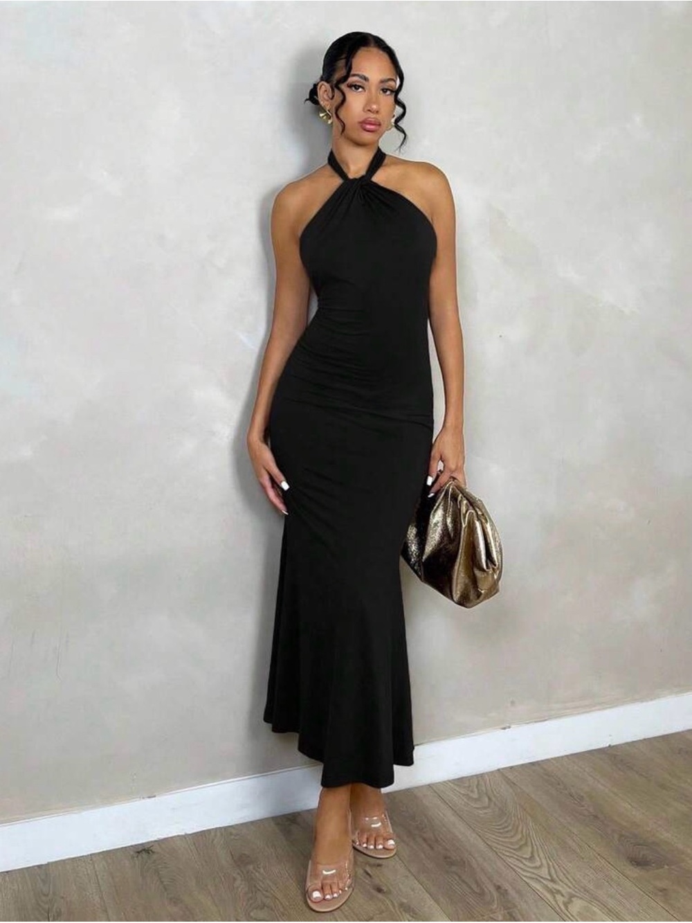 shein halter backless twist long dress